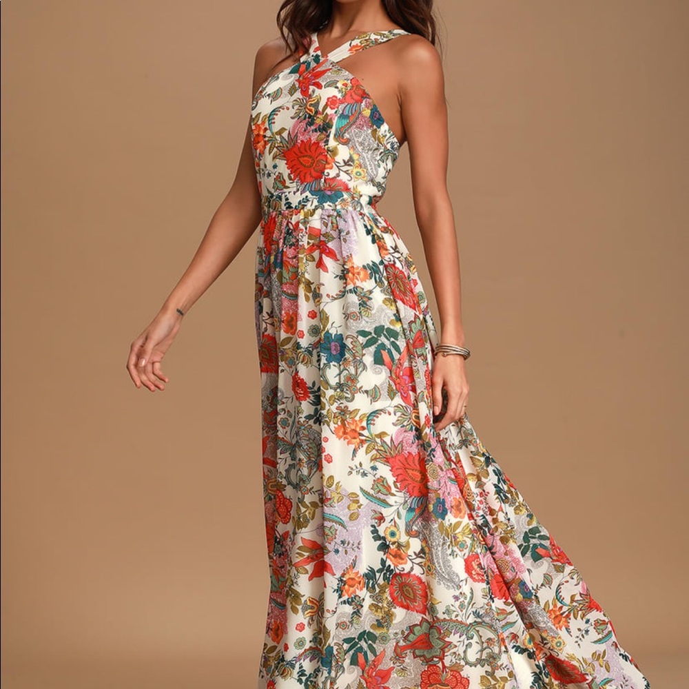 LULUS | Lilja cream maxi floral print dress EUC🌺